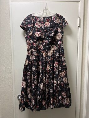 Hell bunny Black Floral Day of the Dead Fit-and-Flare Dress